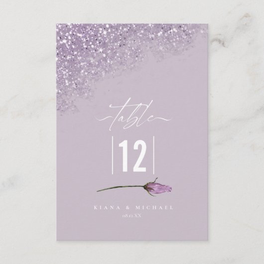Floral Sparkles Mariage Numéro de table Mauve ID88 (Devant)