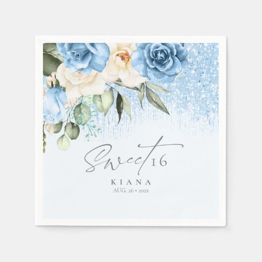 Floral Sparkles Sweet Sixteen Blue ID912 Servet (Voorkant)