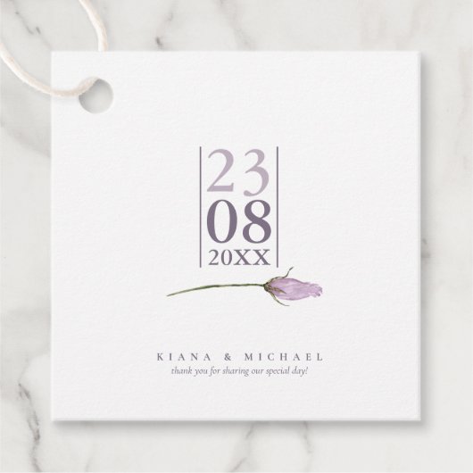 Floral Sparkles Wedding Date Mauve ID889 Bedankjes Labels (Voorkant)