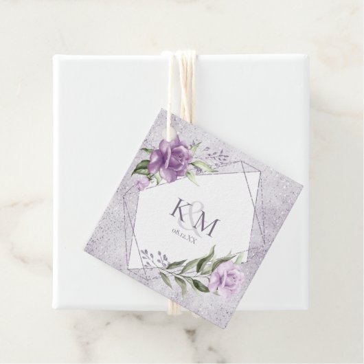 Floral Sparkles Wedding Initialen Mauve ID889 Bedankjes Labels (In situ)