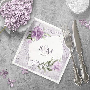 Floral Sparkles Wedding Initialen Mauve ID889 Servet