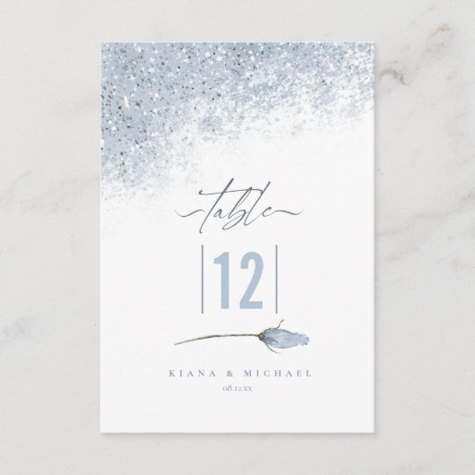 Floral Sparkles Wedding Table Number Blue ID89 Kaart (Voorkant)