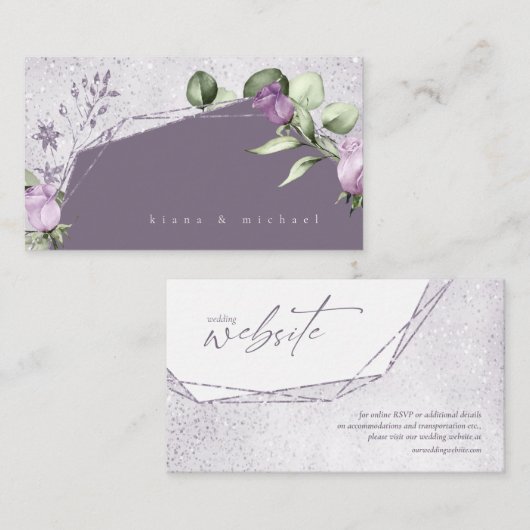 Floral Sparkles Wedding Website Mauve ID889 Informatiekaartje (Voorkant / Achterkant)