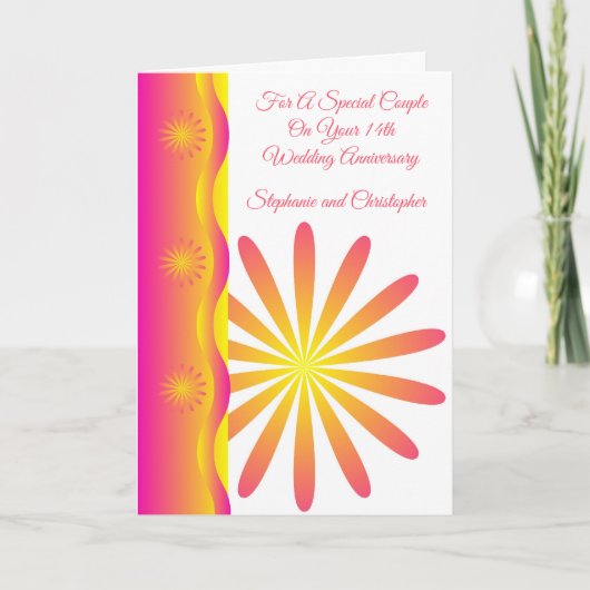 Floral Specialized 14th Wedding Jubileum Kaart (Voorkant)