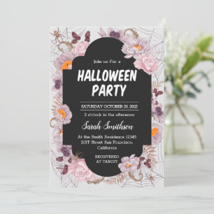 Floral Spiderweb Halloween Party Invitation Kaart