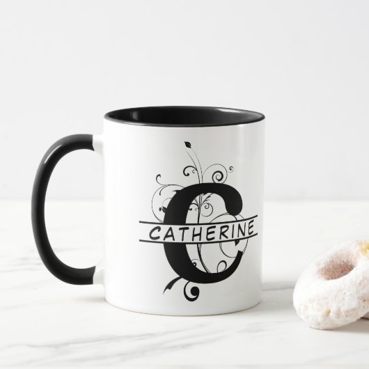 Floral Split Gepersonaliseerd alfabet monogram Let Mok (Met donut)