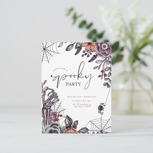 Floral Spooky Halloween verjaardagsfeestje uitnodi Briefkaart (Staand voorkant)