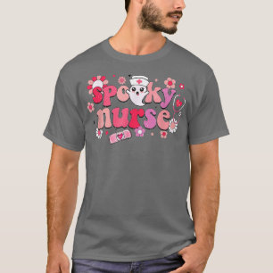 Floral Spooky Nurse Ghost Student Halloween Funny T-shirt