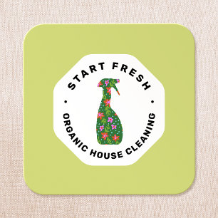 Floral Spray Bottle Green Cleaning Service Vierkante Visitekaartje