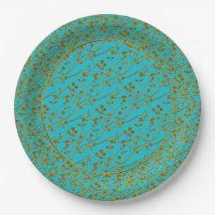 Floral Spray,GOLD-AQUA 6-PAPIER BORDEN Papieren Bordje