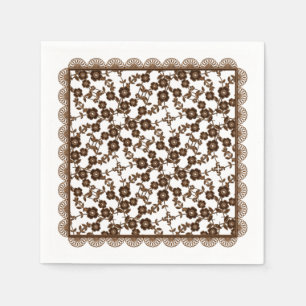 Floral Spray, Lace-BROWN-WHITE-PAPER NAPKINS Servet