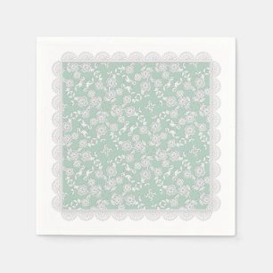 Floral Spray, Lace-WHITE-SEAFOAM GREE-PAPER NAPKIN Servet