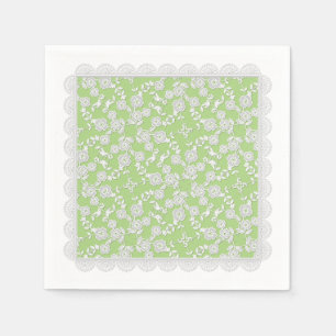 Floral Spray, Lace-WHITE-SPRING GREEN-PAPER NAPKIN Servetten