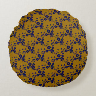 Floral Spray-S1-Blue-Gold-1-16 in ROND PILLOW Kussen
