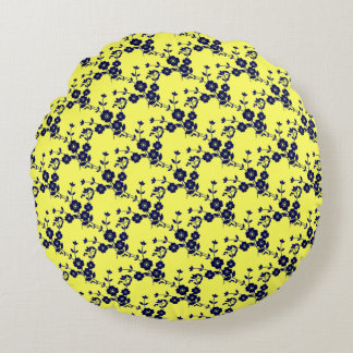 Floral Spray-S1-Blue-Yellow Dark-16 in ROND PILLOW Kussen