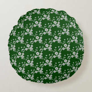 Floral Spray-S1-Green-White-16in ROND PILLOW Kussen