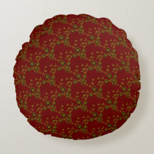 Floral Spray-S1-Red-Gold-16 in ROND PILLOW Kussen
