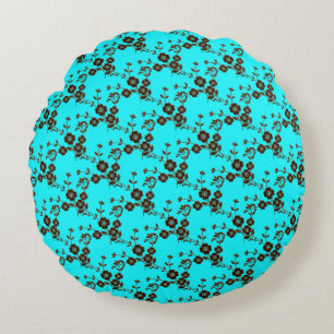 Floral Spray-S1-Robins Egg-Brown-16in ROND PILLOW Kussen