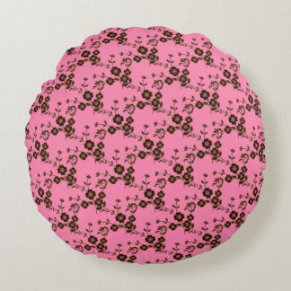 Floral Spray-S1-roze-bruin-16 in ROND PILLOW Kussen