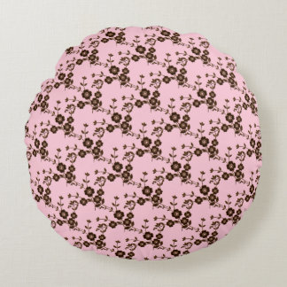 Floral Spray-S1-Soft Pink-Brown-16 in ROND PILLOW Kussen