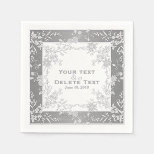 Floral Spray-Silver-White-Elegant Framed Napkins Servetten