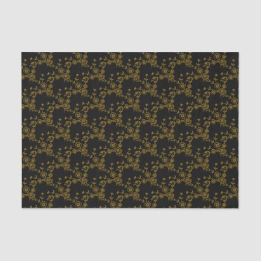 Floral Spray Style 1 Black-Gold-WARE WRAP Tissuepapier (Voorkant)