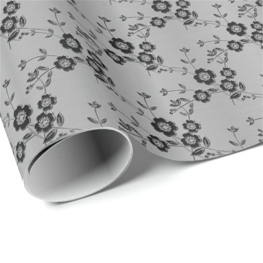 Floral Spray, Style 1-SILVER-GIFT WRAPPERPAPIER Cadeaupapier (Rol Hoek)
