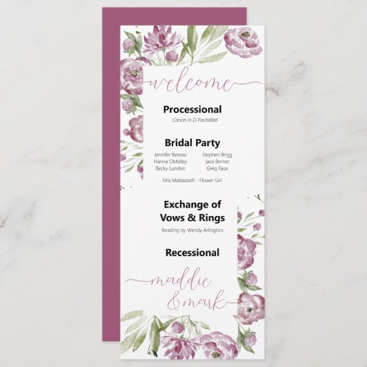 Floral Spray Wedding Programme (Devant / Derrière)