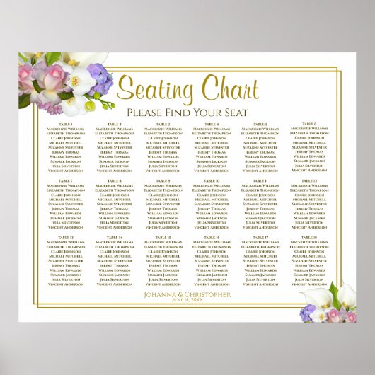 Floral Spring 18 Table Wedding Seating Chart Poster (Voorkant)