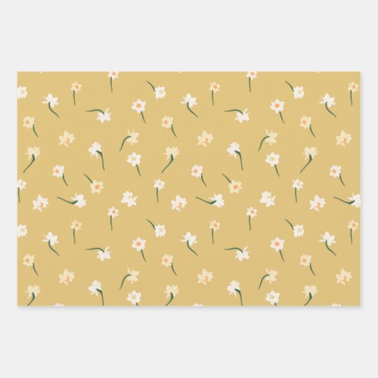 Floral Spring Daffodil | Blauwgroen en geel Inpakpapier Vel (Voorkant 2)