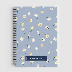 Floral Spring Daffodil   Dusty Blue op maat Notitieboek