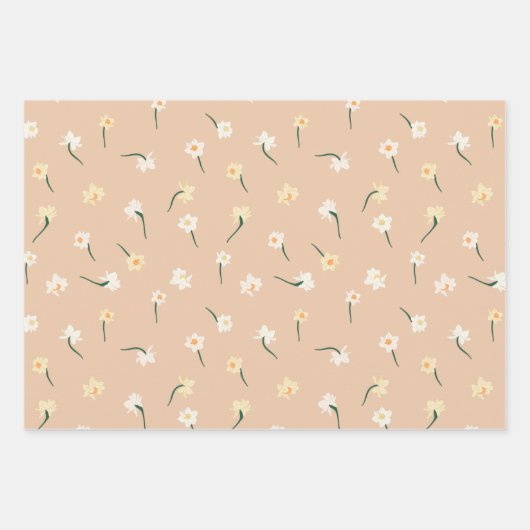 Floral Spring Daffodil | Groen en Sinaasappel Inpakpapier Vel (Voorkant 3)