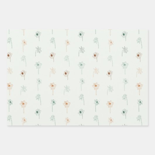 Floral Spring Daffodil | Groen en Sinaasappel Inpakpapier Vel (Voorkant 2)