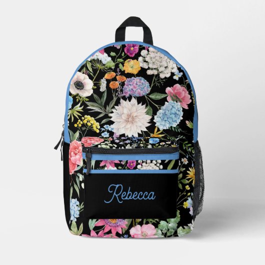 Floral Spring Design Gepersonaliseerde blauwe sier Bedrukte Rugzak (Voorkant)