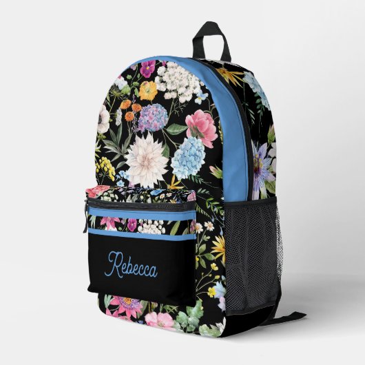 Floral Spring Design Gepersonaliseerde blauwe sier Bedrukte Rugzak (Achterkant Hoek Rechts)