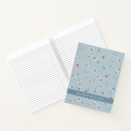 Floral Spring Dusty Blue gepersonaliseerd Notitieboek (Binnen)