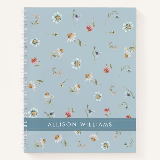Floral Spring Dusty Blue gepersonaliseerd Notitieboek (Voorkant)