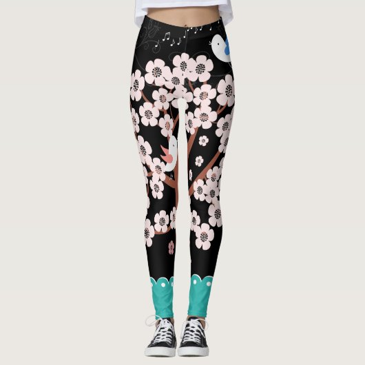 Floral Spring Garden met Zingende vogels Leggings (Voorkant)