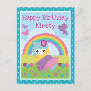 Floral Spring Rainbow Llama & Rainbow Birthday Briefkaart
