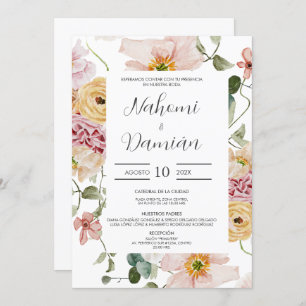Floral Spring Spanish Wedding Invitation Kaart