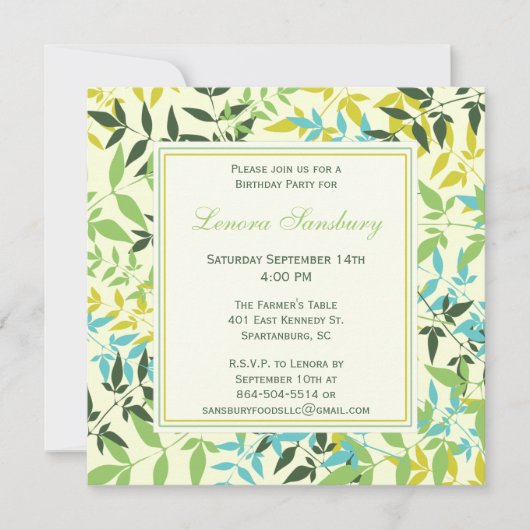 Floral Square Birthday Party Invitation Kaart (Voorkant)