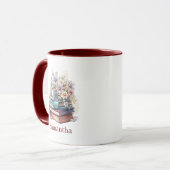 Floral Stacked Books Personalized Burgundy Handle Mok (Voorkant links)