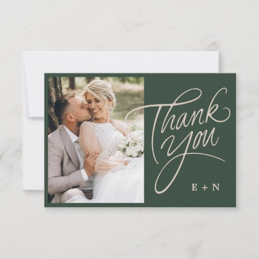 Floral Stacked Monogram Initialen Script Wedding Bedankkaart (Voorkant)