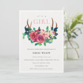 Floral Stag Antlers Het is een meisje Baby shower  Bedankkaart (Staand voorkant)