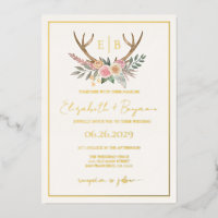 Floral Stag Pink Flowers Weddenschap Real Gold
