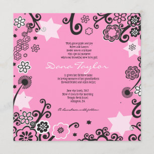 Floral Star Jewish Baby Noaming Invitation Pink Kaart