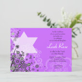 Floral Star of David Bat mitzvah Invitation Violet (Debout devant)