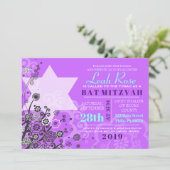 Floral Star of David Bat mitzvah Invitation Violet (Debout devant)