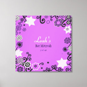 Floral Star Paarse Bat Mitzvah Inlogbord Canvas Afdruk
