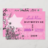 Floral Star van David Bat Mitzvah Kaart (Voorkant / Achterkant)